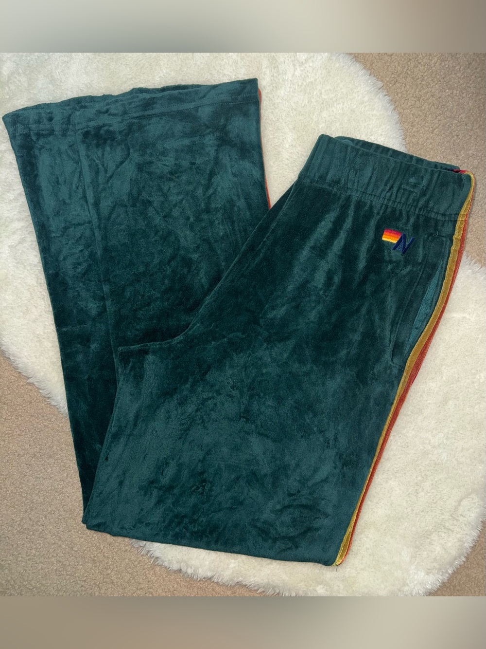 AVIATOR NATION Wide Leg Velour Sweatpants Dark Teal Women’s XL